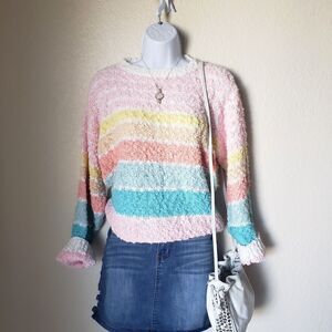 Colorful Soft Fuzzy Striped Vintage Sweater